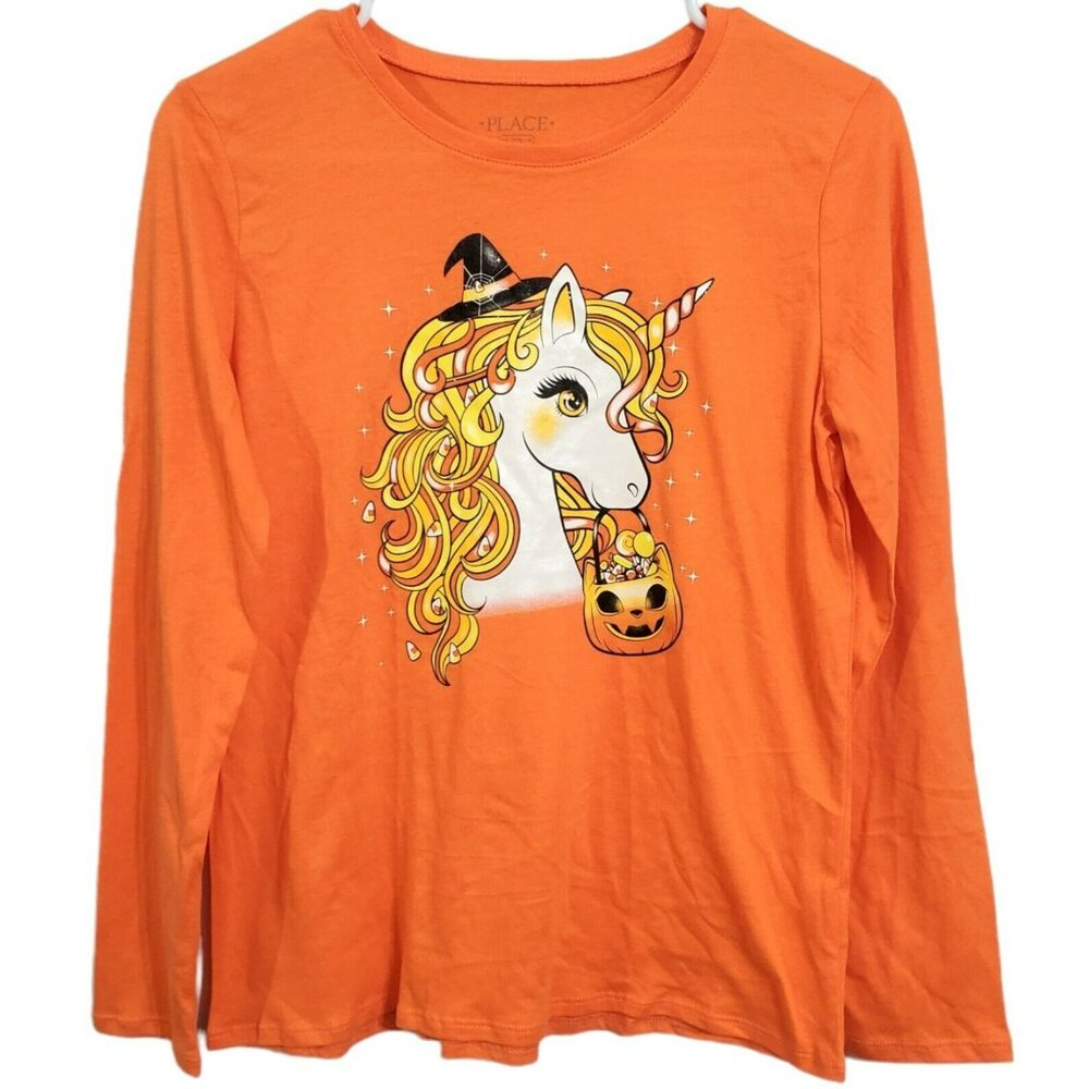 Halloween Unicorn Shirt Long Sleeve Candy Witch Hat Sparkles Pumpkin Girls XXL